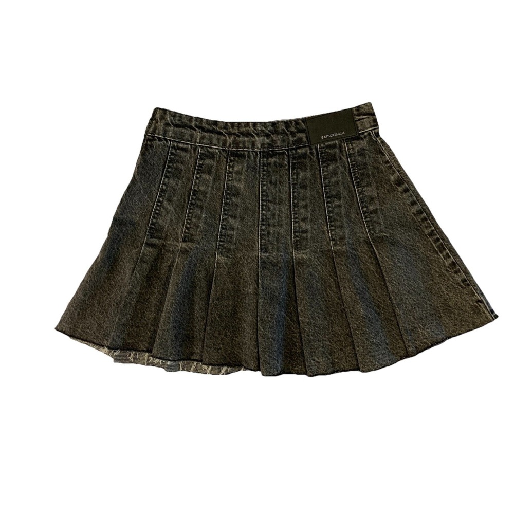Stradivarius Pleated Denim Skirt XS Gray Distressed Y2K Cyber Grunge Acid Wash
